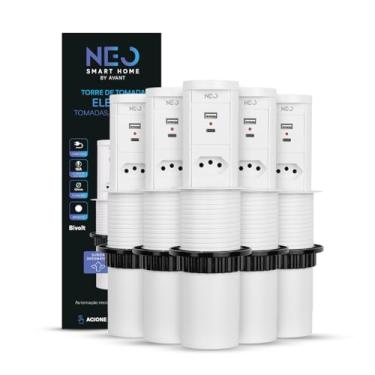 Imagem de Avant Neo Kit 5 Torre de Tomada Embutir Branco Retrátil (Elevor) com USB e USB-C, 1 Tomada Flex 10A/20A, Bivolt, para Bancada Cozinha e Escritório