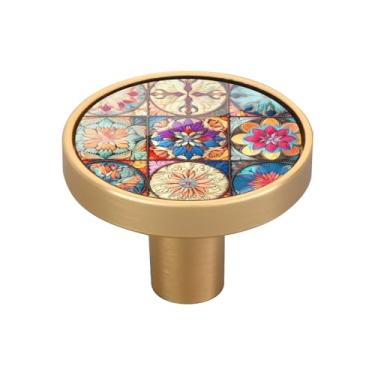 Imagem de Blueangle Pacote com 4 puxadores de armário de azulejos têxteis orientais coloridos 3 cm puxadores redondos de gaveta para cômoda e armários de cozinha (437)