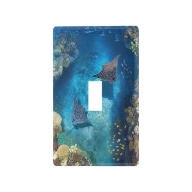 Imagem de Blueangle Capa para placa de parede para interruptor de luz - Capa decorativa para interruptor de luz de arraia marítima, tamanho 1 - gangue 4,53 x 2,76 polegadas (91)