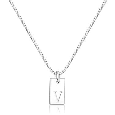 Imagem de Poxtex Colar feminino com inicial de prata 925 em camadas delicadas, colar com pingente de letra A-Z, à prova d'água, moderno, com nome, não mancha, personalizado para presentes de joias para meninas