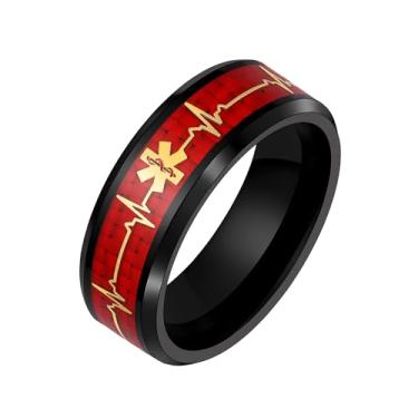 Imagem de Zircobic Anel de design de batimento cardíaco aço inoxidável resina vermelha confortável anel versátil adequado para uso diário, presente noivado, dia dos namorados, One Size, Aço inoxidável, Sem