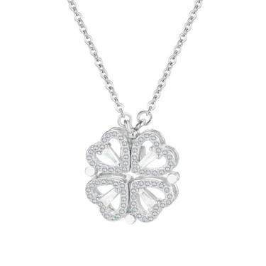 Imagem de Colar exclusivo de trevo de quatro folhas dobrável para mulheres, imitação cintilante, zircônia cúbica boa sorte, em forma de coração, trevo irlandês, com pingente conversível, joia da sorte no