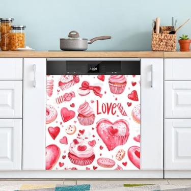 Imagem de ATTX Capa magnética para lava-louças Cupcakes Dia dos Namorados | Adesivo decorativo de eletrodomésticos de 58,4 x 66 cm para armários domésticos e eletrodomésticos #82