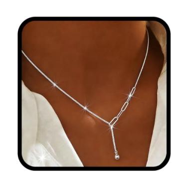 Imagem de Yalice Colar de prata 925 Lariat feminino delicado banhado a prata Y corrente colar borboleta minimalista joia presente para ela, Free Size, Metal, Sem Pedra Preciosa