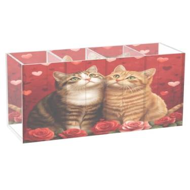 Imagem de Burbuja Porta-canetas de acrílico Cats Roses, 4 compartimentos, suporte de lápis transparente para pincéis de maquiagem, acessórios de mesa de escritório em casa