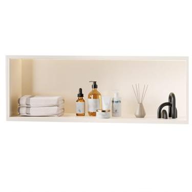 Imagem de Nicho horizontal de aço inoxidável prateleira única suporte de TV de metal acabamento embutido adequado para prateleiras de banheiro sala de estar jardim sala de estar (cor: branco, tamanho: 90 x 28 x