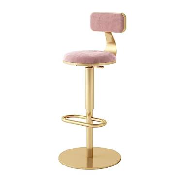 Imagem de Bancos de bar ajustáveis com encosto, bancos modernos de veludo com altura para balcão com base de metal dourado e apoio para os pés para cozinha, ilha, casa, interior, 1 peça