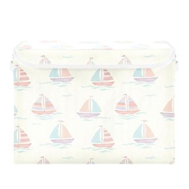 Imagem de Burbuja Caixa de armazenamento de barco com tampa e alças, grande caixa de armazenamento dobrável para prateleiras armário quarto escritório organizador