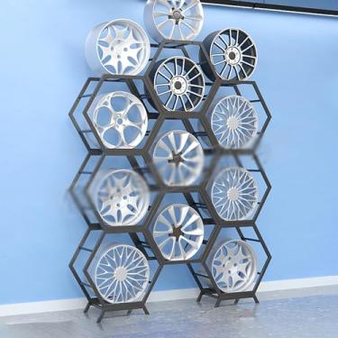 Imagem de Rack de exibição de cubo de aro de pneu empilhável - Organizador de rodas de carro de várias camadas, suporte de armazenamento de pneus para garagem, porão, loja - Estilo 2-A
