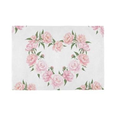 Imagem de Burbuja Jogo americano Roses Heart Conjunto de 4, tapetes de mesa laváveis antiderrapantes, resistentes ao calor, para cozinha, mesa de jantar, ambientes internos e externos