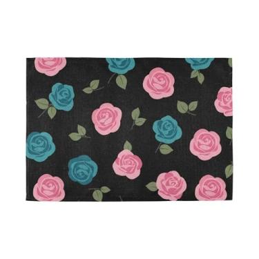 Imagem de Burbuja Conjunto de 6 jogos americanos Roses, tapetes de mesa laváveis antiderrapantes, resistentes ao calor, para cozinha, mesa de jantar, ambientes internos e externos