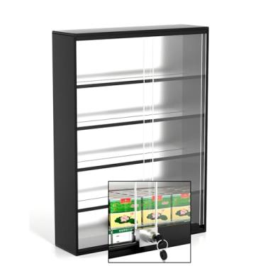 Imagem de Armário de cigarro de metal montado na parede, suporte de caixa de cigarro retangular, prateleiras organizadoras com trava e portas deslizantes para supermercados, lojas de conveniência, liga de