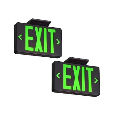 Imagem de TANLUX Placa de saída verde com caixa preta, luz LED de saída de emergência com bateria reserva, certificação UL, placas de saída com fio com luzes de emergência, luzes de emergência comerciais para