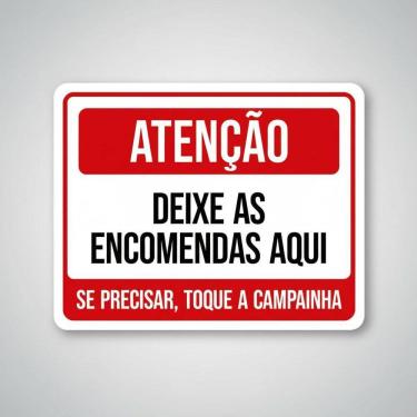 Imagem de Placa Acm Deixe Encomentas Aqui Toque Campainha 18X23