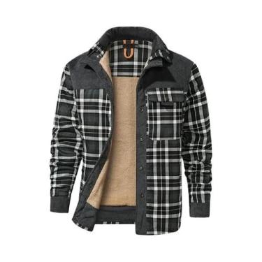 Imagem de Jaqueta Masculina Xadrez Grossa E Quente Com Forro De Lã, Casaco Casua