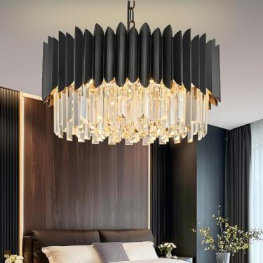Imagem de YOLIZUOT Lustre De Cristal Preto De 20'', Lustre Redondo De Cristal K9 Ajustável, 4 Níveis, Grande, Moderno, 6 Luzes Para Sala De Jantar, Sala De Estar, Cozinha, Hall De Entrada