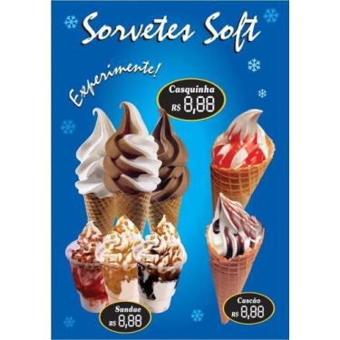 Imagem de Baner Azul Sorvetes Soft Casquinha Cascão Sundae Verão - 100x60cm - Bo