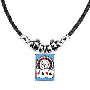 Imagem de DIYthinker Fichas de pôquer, colar com ilustração de toca-discos, joias, torque, pingente de corda de couro