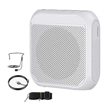 Imagem de Dynwave Amplificador de voz portátil, alto-falante megafone, suporte para cartão sd, impulsionador vocal, recarregável, mini alto-falante para guias, BRANCO