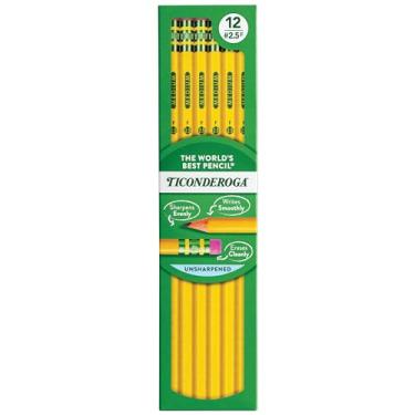 Imagem de Ticonderoga Lápis com caixa de madeira, não afiados, nº 2,5 F, médio, amarelo, 12 unidades