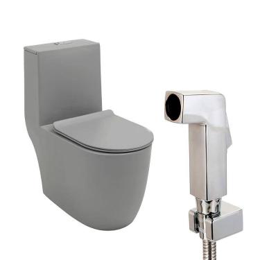 Imagem de Kit Vaso Sanitário Monobloco Amazonita e Ducha Higiênica para Banheiro Jacuí - Cinza e Prata