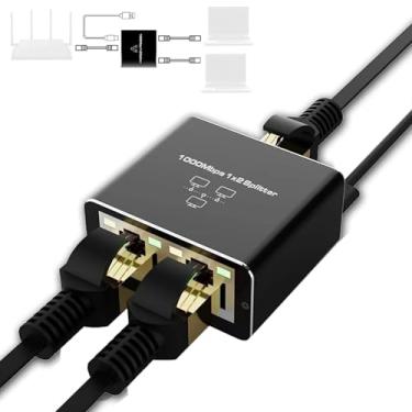 Imagem de Divisor Ethernet, switch de rede LAN RJ45 de alta velocidade Gigabit para cabo de Internet CAT 5, 6, 7, 8, 1 entrada e 2 saídas, suporta 2 dispositivos funcionando simultaneamente