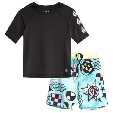 Imagem de Volcom Conjunto Rashguard para meninos – 2 peças FPS 50+ camisa de natação e shorts de banho de secagem rápida – conjunto de roupa de banho para meninos (2T-7), Preto, 4 Anos