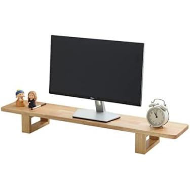 Imagem de Suporte de monitor de madeira maciça, suporte de mesa riser de monitor de computador de madeira universal para laptop tv impressora organizador de armazenamento para acessórios de escritório