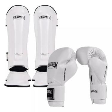 Imagem de Kit Caneleiras + Luvas Boxe Muay Thai Kickboxing New Classic Maximum White (LUVA 12oz + CANELEIRA G)