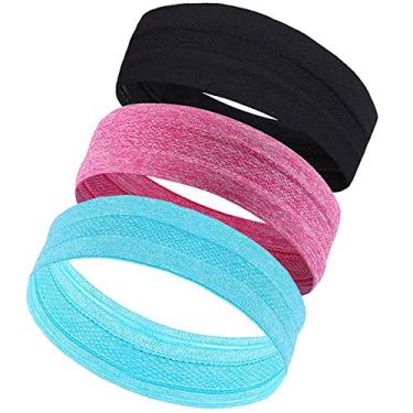 Imagem de 3 faixas de transpiração para mulheres e homens, faixas de suor absorventes com aderência antiderrapante, faixas de cabeça atléticas elásticas para treino, esportes, exercícios, tênis, basquete,
