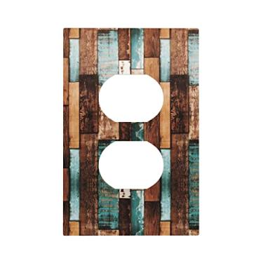 Imagem de Tampa de tomada de madeira vintage para 1 entrada de tomada dupla receptáculo placa de parede decorativa elétrica interruptor de luz rústica para porta de celeiro, casa de fazenda chalé decora