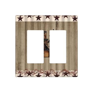 Imagem de Country Birdhouse Texas Star 2 Gang Light Switch Cover Double Rocker Decora Placa de Parede Decorativa Interruptor Tampa de Tomada Elétrica Placa Frontal para Banheiro Cozinha Sala Decoração de Casa