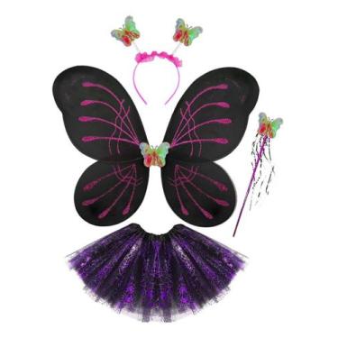 Imagem de Kit Asa De Borboleta Fada Varinha E Tiara Primavera Carnaval Infantil 