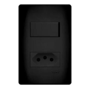 Imagem de 1 Interruptor Simples e 1 Tomada Preta 10A/250V Com Placa Habitat Blac