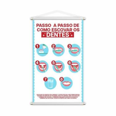 Imagem de Como Escovar Os Dentes Higiene Banner Pedagógico Grande - Plimshop