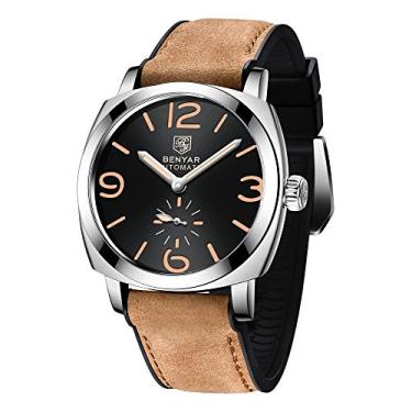 Imagem de BY BENYAR Relógio masculino analógico mecânico automático com pulseira de borracha BY5174, Marrom, Mecânico