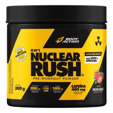 Imagem de Pré Treino 300g Nuclear Rush Cafeína Beta Alanina Bodyaction, Morango