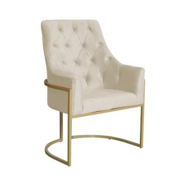 Imagem de Poltrona Decorativa Vick Veludo Bege Base Dourada Mz Decor - Mazzero D