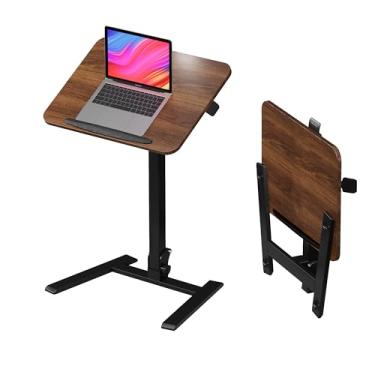 Imagem de Alawooder Mesa móvel dobrável de 63 cm – mesa sem montagem, mesa de laptop com rodinhas ajustáveis em altura, mesa portátil com rodas para escritório em casa, artesanato e estudo, marrom
