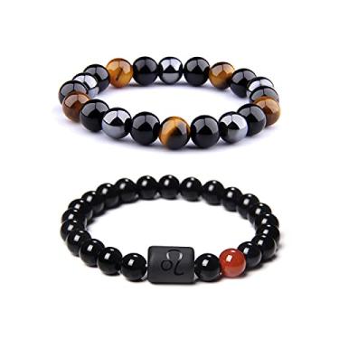 Imagem de CSIYANJRY99 Pulseiras do zodíaco para homens e mulheres, presentes do signo do zodíaco, 12 constelações, horóscopo de 8 mm, obsidiana natural, hematita, ônix, olho de tigre, pulseira elástica, 7.5