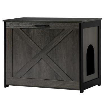 Imagem de Dwanton Caixa de areia para gatos oculta, caixa de areia para gatos, entrada reversível pode ser do lado esquerdo ou direito, armário interno para gatos, banheiro de madeira para gatos, mesa de