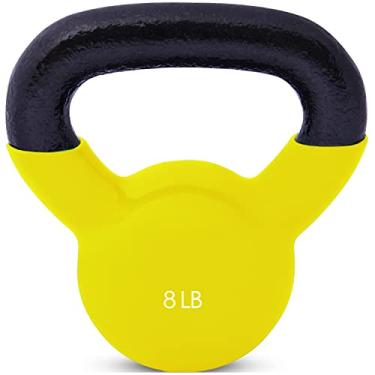 Imagem de J/fit — Kettlebell de ferro revestido de vinil, vários pesos (5, 8, 10, 12, 15, 20, 25, 30 e 35 lbs), 8-Pound (Yellow), 8 pounds