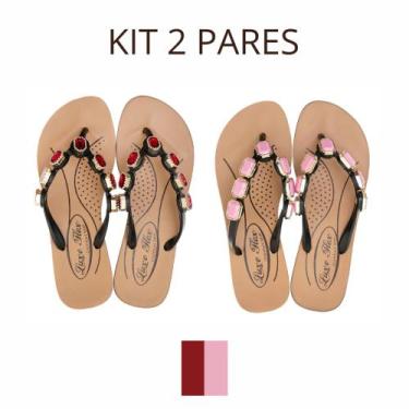 Imagem de Kit 2 Pares Chinelo Feminina Para Dores Esporão Terapia dos Pés, Rosa,