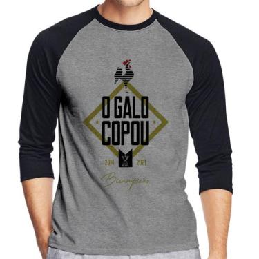 Imagem de Camiseta Raglan O Galo Copou! Manga 3/4 - Foca na Moda, Cinza, Preto, 