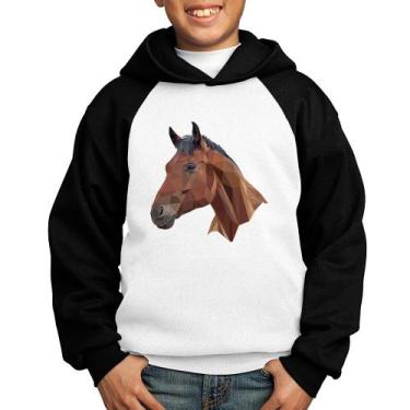 Imagem de Moletom Infantil Cavalo Arte Mosaico - Foca na Moda, Branco, Preto, 10