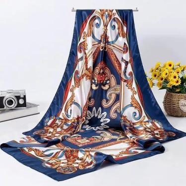 Imagem de Lenço Pescoço Echarpe Cetim Estampas 90x90cm - MinyMix