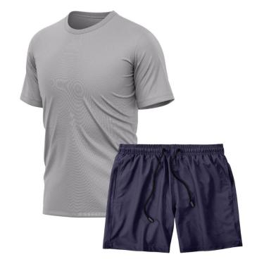 Imagem de Kit Camiseta Manga Curta Dry Cinza + Short Tactel Academia Caminhada Gênero:Homem;Tamanho:P;Cor:-Masculino