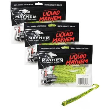 Imagem de Liquid Mayhem Creep de 10 cm - Pimenta Chartreuse - Isca de pesca de plástico macio para Walleye 24 unidades (pacote com 3 x 8) + tubo de bônus de 3 x 10 ml – Atraente de peixe com aroma de isca