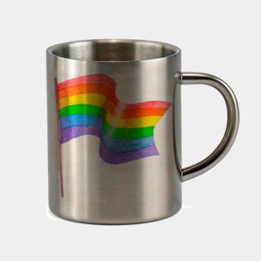 Imagem de Caneca de Inox Premium Prateada 400ml Bandeira Arco Iris LGBT LGBTQIA 
