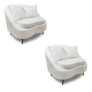 Imagem de Poltrona Decorativa Orgânica Pé Ferro Pto Kit 2 Zaya Bouclê C05 White
